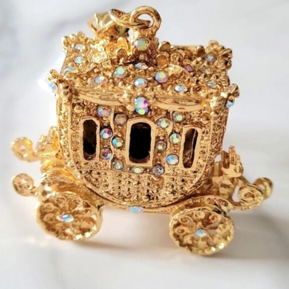 None Handbags - 👑 Gold Coach Princess Rhinestone Purse Charm Royal Carriage Keychain